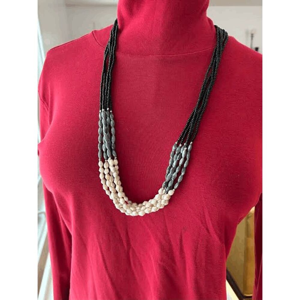 LOFT Timeless Black, Gray And Cream Color Long Beaded Necklace